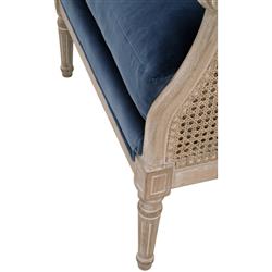 Beau French Country Blue Velvet Grey Birch Wood Wing Chair|