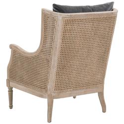 Beau French Country Grey Velvet Natural Cane Birch Wood Wing Arm Chair|