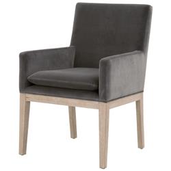 Danielle Modern Classic Grey Velvet Oak Wood Dining Arm Chair|