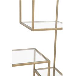 Ava Modern Classic Clear Tempered Glass Shelves Gold Brass Bookcase|