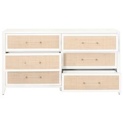 Steven Coastal Beach Natural Rattan White Wood Frame 6 Drawer Dresser|