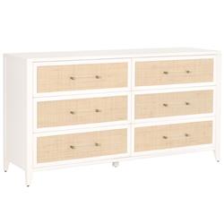 Steven Coastal Beach Natural Rattan White Wood Frame 6 Drawer Dresser|