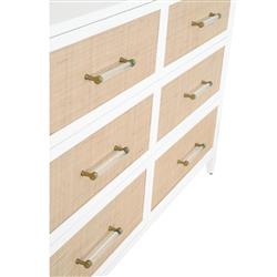 Steven Coastal Beach Natural Rattan White Wood Frame 6 Drawer Dresser|