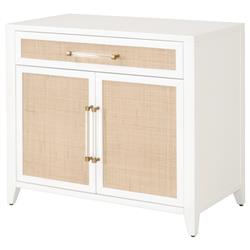 Steven Coastal Beach Matte White Natural Rattan Media Cabinet|