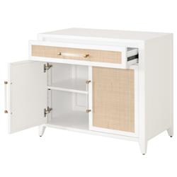 Steven Coastal Beach Matte White Natural Rattan Media Cabinet|