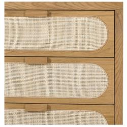 Allie Coastal Brown Oak Light Wood Beige Cane 5 Drawer Dresser|