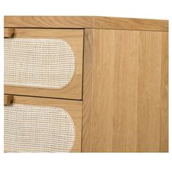 Allie Coastal Brown Oak Light Wood Beige Cane 5 Drawer Dresser|