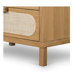 Allie Coastal Brown Oak Light Wood Beige Cane 5 Drawer Dresser|