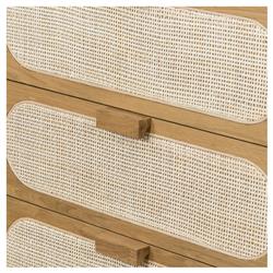 Allie Coastal Brown Oak Light Wood Beige Cane 5 Drawer Dresser|