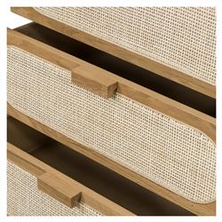 Allie Coastal Brown Oak Light Wood Beige Cane 5 Drawer Dresser|