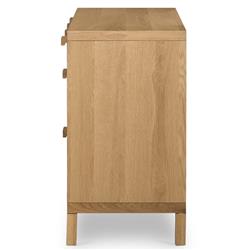 Allie Coastal Brown Oak Light Wood 8 Drawer Beige Cane Dresser|