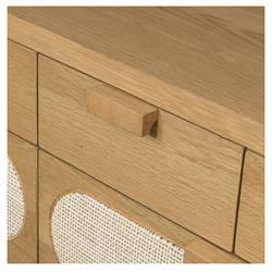 Allie Coastal Brown Oak Light Wood 8 Drawer Beige Cane Dresser|