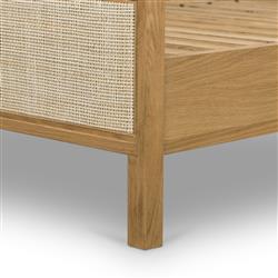 Allie Coastal Light Brown Oak Wood Natural Woven Cane Classic Bed - Queen|