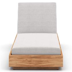 Kisha Rustic Lodge Silver Upholstered Linen Natural Teak Wood Outdoor Chaise|