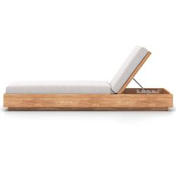 Kisha Rustic Lodge Silver Upholstered Linen Natural Teak Wood Outdoor Chaise|