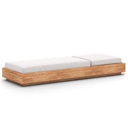 Kisha Rustic Lodge Silver Upholstered Linen Natural Teak Wood Outdoor Chaise|