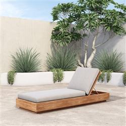 Kisha Rustic Lodge Silver Upholstered Linen Natural Teak Wood Outdoor Chaise|