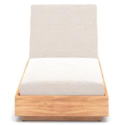 Kisha Rustic Lodge Light Grey Upholstered Linen Natural Teak Wood Outdoor Chaise|