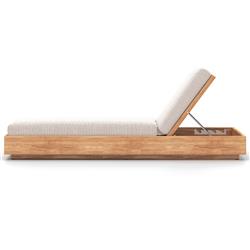 Kisha Rustic Lodge Light Grey Upholstered Linen Natural Teak Wood Outdoor Chaise|