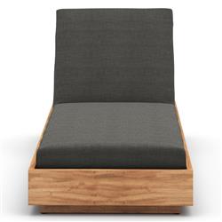 Kisha Modern Classic Black Upholstered Linen Natural Teak Wood Outdoor Chaise|