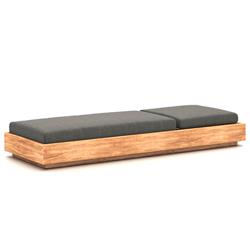 Kisha Modern Classic Black Upholstered Linen Natural Teak Wood Outdoor Chaise|