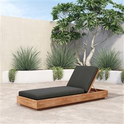 Kisha Modern Classic Black Upholstered Linen Natural Teak Wood Outdoor Chaise|