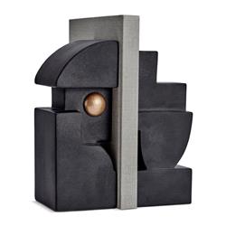 L'Objet Cubisme Industrial Loft Black Earthenware Textured Bookend Two|