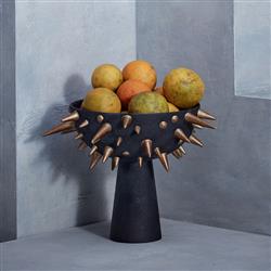 L'Objet Celestial Industrial Black Earthenware Gold Spikes Footed Bowl - Small|