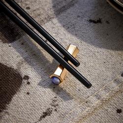 L'Objet Zen Modern Black Wood Gold Edge Chopsticks and Rests - Set of 2 Pairs|