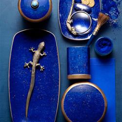L'Objet Lapis Modern Classic Blue Porcelain Gold Accent Rectangular Tray - Small|