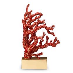 L'Objet Coral Coastal Beach Red Cabochons Gold Plated Bookend|