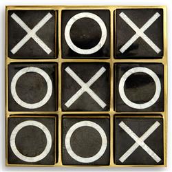 L'Objet Deco Modern Classic Black Natural Shells Brass Base Tic Tac Toe|