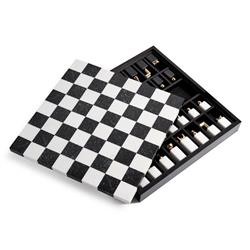 L'Objet Modern Classic White Marble Brass Accent Chess Set|