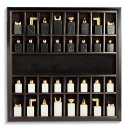 L'Objet Modern Classic White Marble Brass Accent Chess Set|