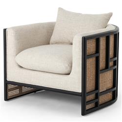 Jun Modern Cream Performance Upholstered Cushion Black Wood Cane Arm Chair|