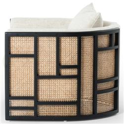 Jun Modern Cream Performance Upholstered Cushion Black Wood Cane Arm Chair|