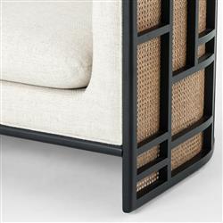 Jun Modern Cream Performance Upholstered Cushion Black Wood Cane Arm Chair|