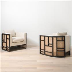 Jun Modern Cream Performance Upholstered Cushion Black Wood Cane Arm Chair|