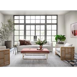 Jun Modern Cream Performance Upholstered Cushion Brown Wood Cane Arm Chair|