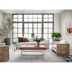 Jun Modern Cream Performance Upholstered Cushion Brown Wood Cane Arm Chair|