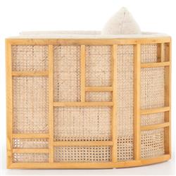 Jun Modern Cream Performance Upholstered Cushion Brown Wood Cane Arm Chair|