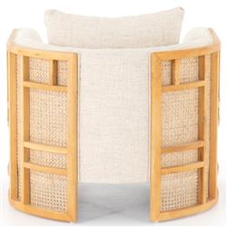 Jun Modern Cream Performance Upholstered Cushion Brown Wood Cane Arm Chair|