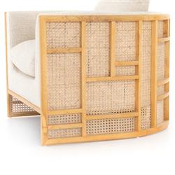 Jun Modern Cream Performance Upholstered Cushion Brown Wood Cane Arm Chair|