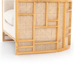 Jun Modern Cream Performance Upholstered Cushion Brown Wood Cane Arm Chair|