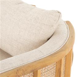 Jun Modern Cream Performance Upholstered Cushion Brown Wood Cane Arm Chair|