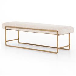 Sey Modern Beige Performance Upholstered Seat Gold Steel Bench|