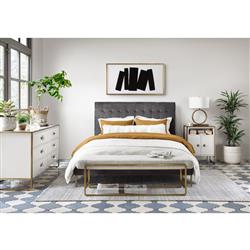 Sey Modern Beige Performance Upholstered Seat Gold Steel Bench|