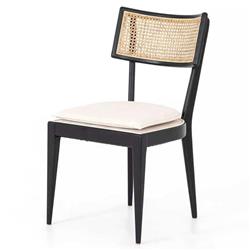 Tina Modern White Performance Upholstered Seat Black Cane Dining Chair|