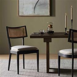 Tina Modern White Performance Upholstered Seat Black Cane Dining Chair|