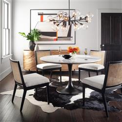 Annette Modern Classic Black Cane Wood Frame White Performance Dining Side Chair|